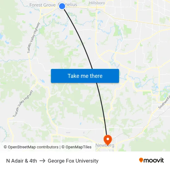 N Adair & 4th to George Fox University map
