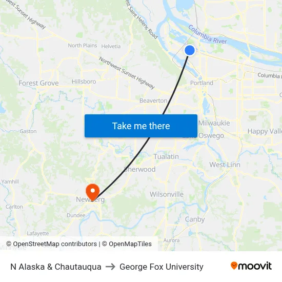 N Alaska & Chautauqua to George Fox University map