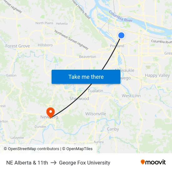NE Alberta & 11th to George Fox University map