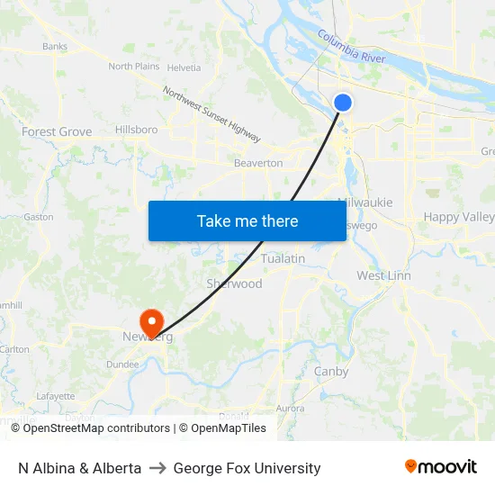 N Albina & Alberta to George Fox University map