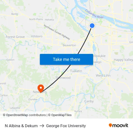 N Albina & Dekum to George Fox University map