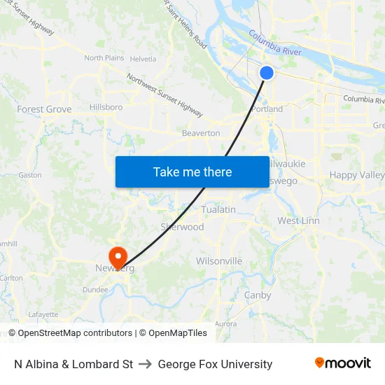 N Albina & Lombard St to George Fox University map