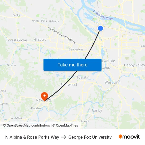 N Albina & Rosa Parks Way to George Fox University map