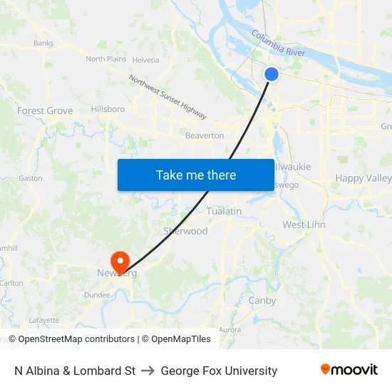 N Albina & Lombard St to George Fox University map