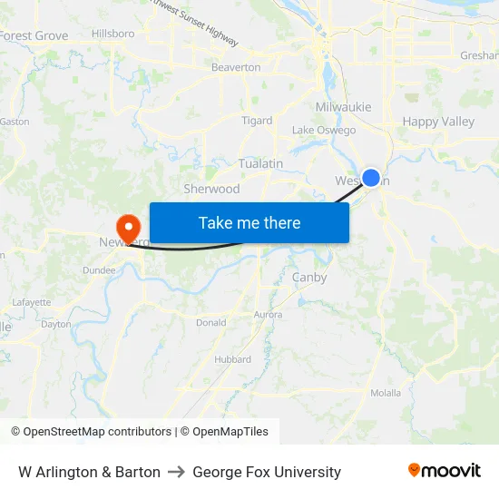 W Arlington & Barton to George Fox University map
