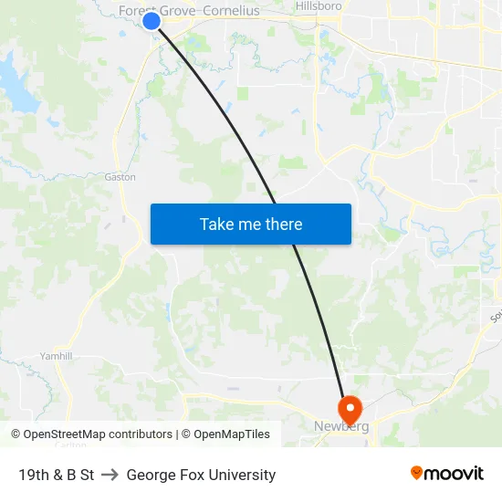 19th & B St to George Fox University map