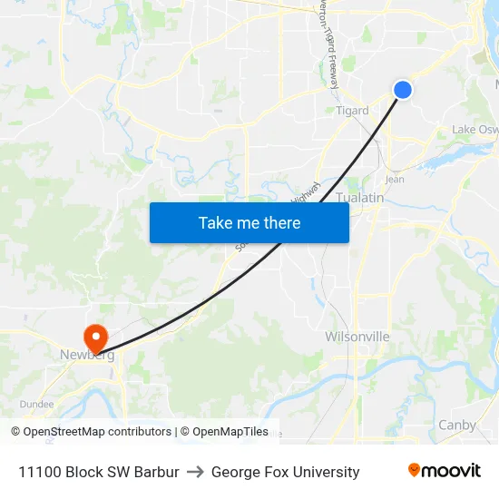 11100 Block SW Barbur to George Fox University map