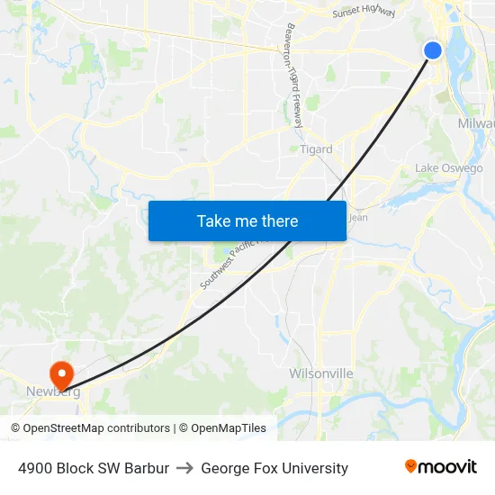 4900 Block SW Barbur to George Fox University map