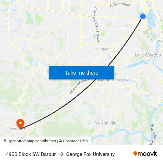 4900 Block SW Barbur to George Fox University map