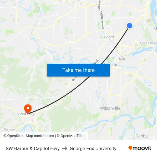 SW Barbur & Capitol Hwy to George Fox University map