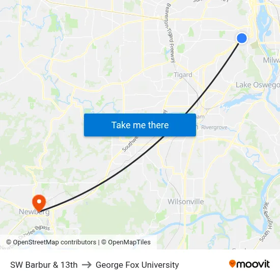 SW Barbur & 13th to George Fox University map
