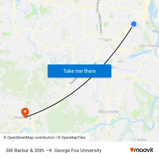 SW Barbur & 30th to George Fox University map