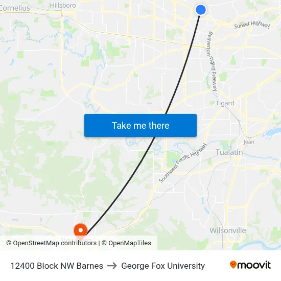 12400 Block NW Barnes to George Fox University map