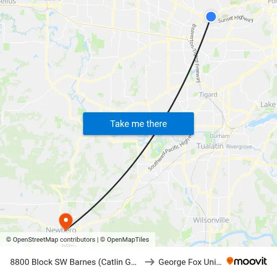 8800 Block SW Barnes (Catlin Gabel School) to George Fox University map