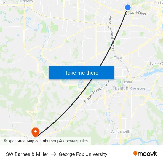 SW Barnes & Miller to George Fox University map