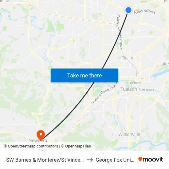 SW Barnes & Monterey/St Vincent Hosp Dr to George Fox University map