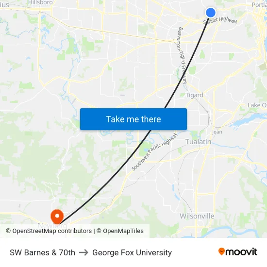 SW Barnes & 70th to George Fox University map