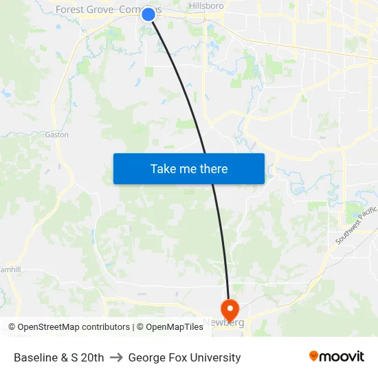 Baseline & S 20th to George Fox University map