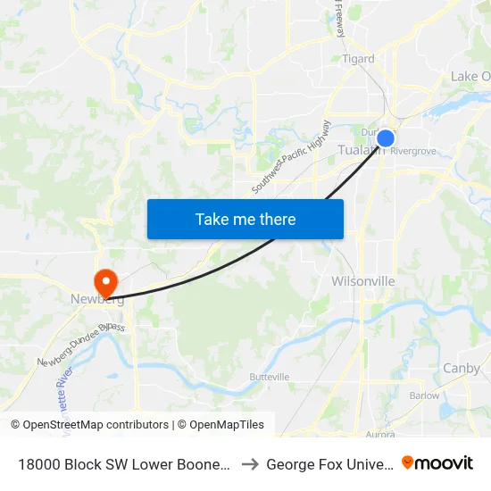 18000 Block SW Lower Boones Ferry to George Fox University map