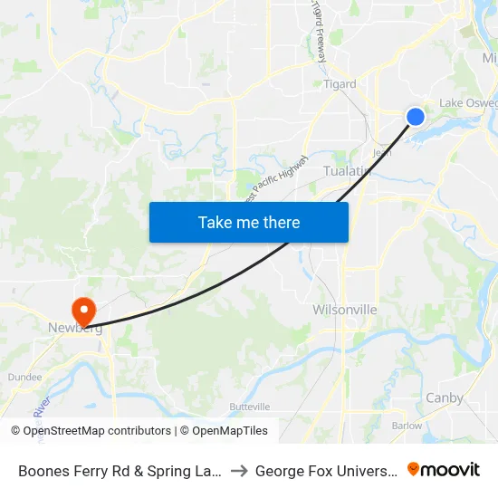 Boones Ferry Rd & Spring Lane to George Fox University map