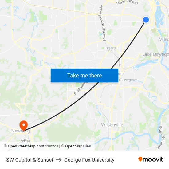 SW Capitol & Sunset to George Fox University map