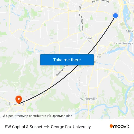SW Capitol & Sunset to George Fox University map