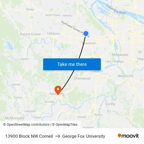 13900 Block NW Cornell to George Fox University map