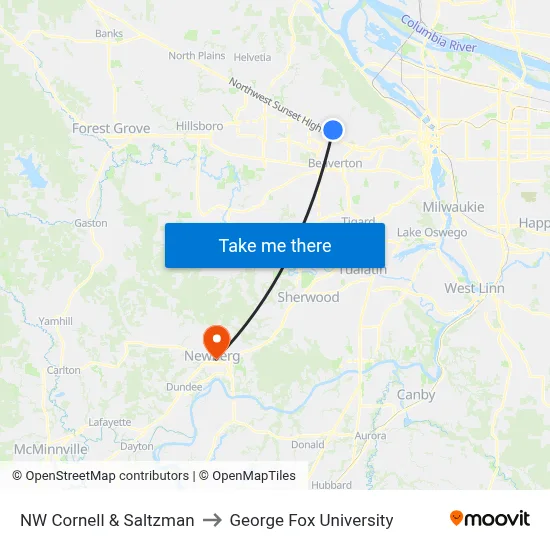 NW Cornell & Saltzman to George Fox University map