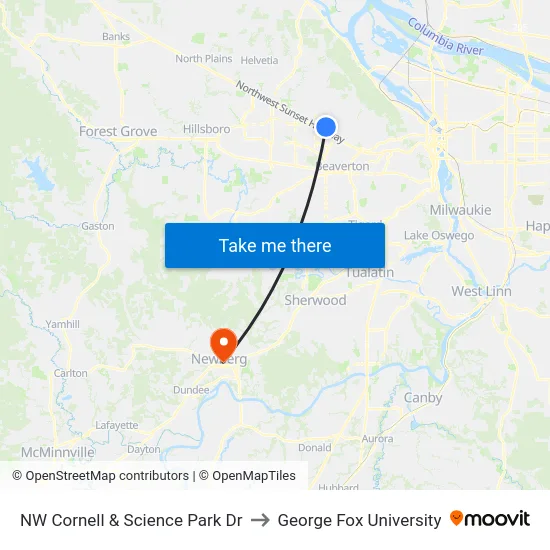 NW Cornell & Science Park Dr to George Fox University map