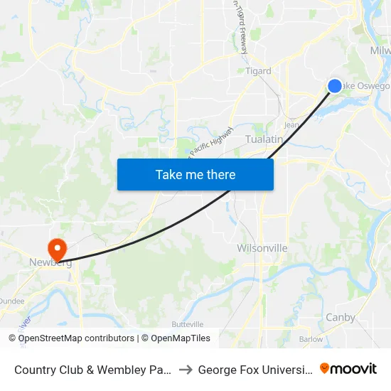 Country Club & Wembley Park to George Fox University map