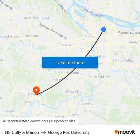 NE Cully & Mason to George Fox University map