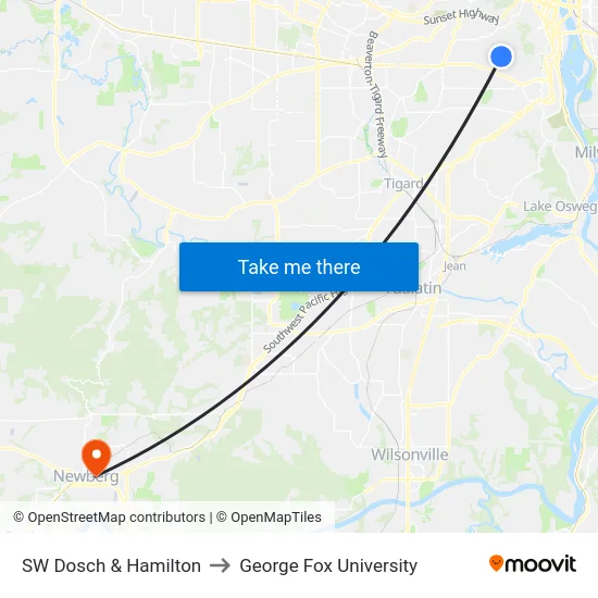 SW Dosch & Hamilton to George Fox University map