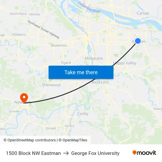 1500 Block NW Eastman to George Fox University map