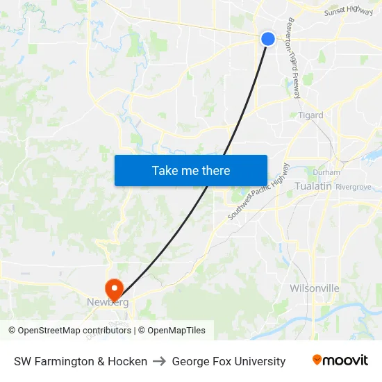 SW Farmington & Hocken to George Fox University map