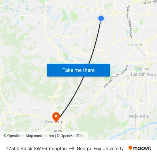 17500 Block SW Farmington to George Fox University map