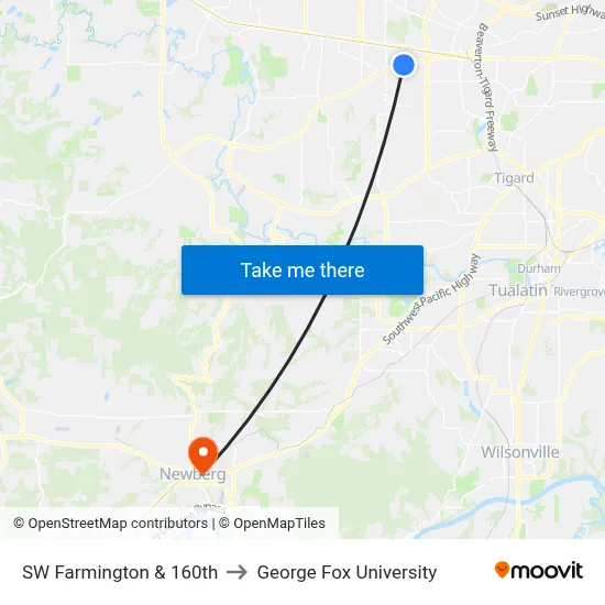 SW Farmington & 160th to George Fox University map