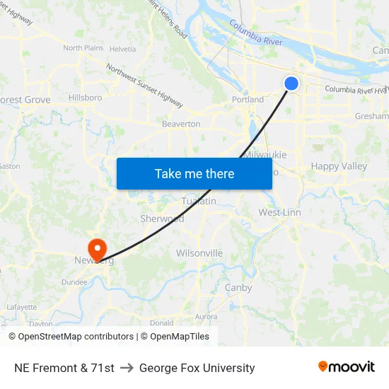 NE Fremont & 71st to George Fox University map