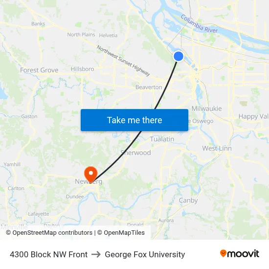 4300 Block NW Front to George Fox University map