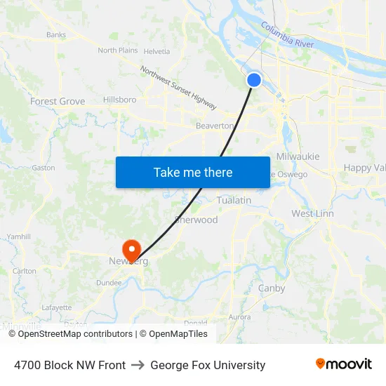 4700 Block NW Front to George Fox University map