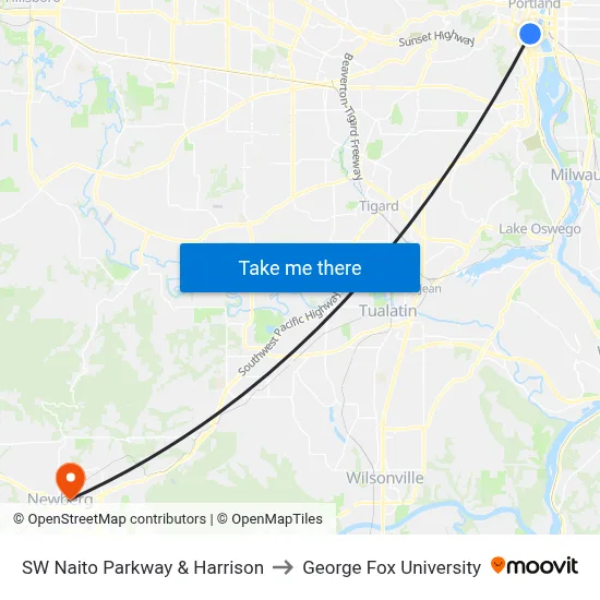 SW Naito Parkway & Harrison to George Fox University map