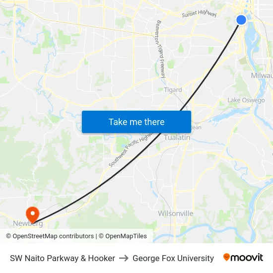 SW Naito Parkway & Hooker to George Fox University map