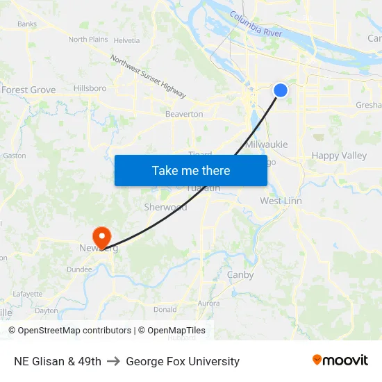NE Glisan & 49th to George Fox University map
