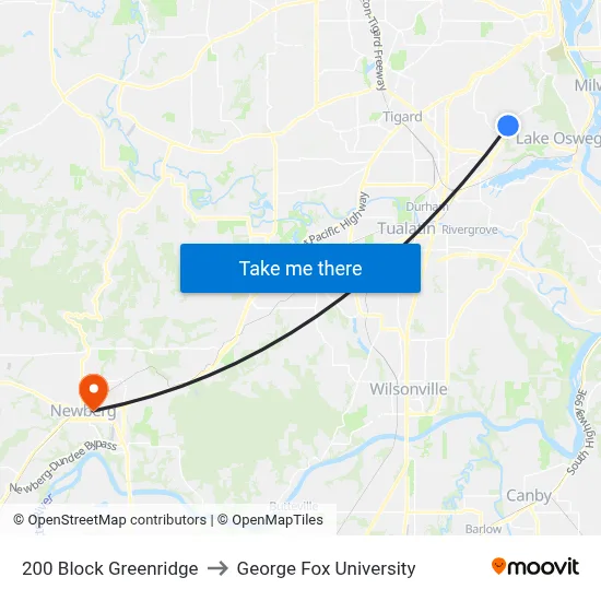 200 Block Greenridge to George Fox University map