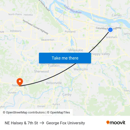 NE Halsey & 7th St to George Fox University map