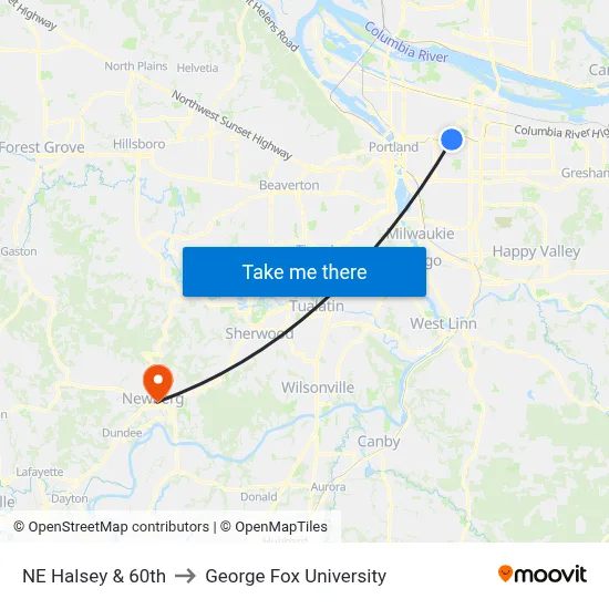 NE Halsey & 60th to George Fox University map