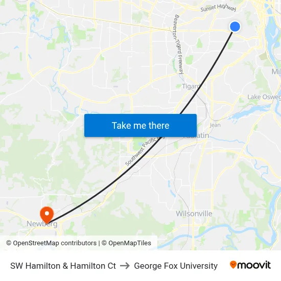 SW Hamilton & Hamilton Ct to George Fox University map