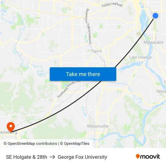SE Holgate & 28th to George Fox University map