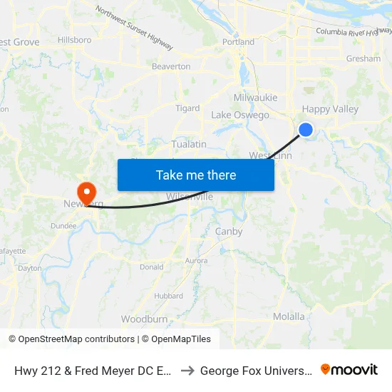 Hwy 212 & Fred Meyer DC Entr to George Fox University map