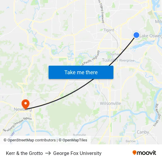 Kerr & the Grotto to George Fox University map