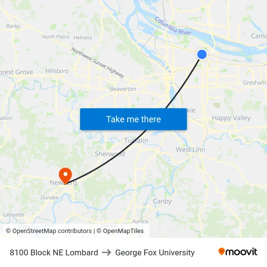 8100 Block NE Lombard to George Fox University map